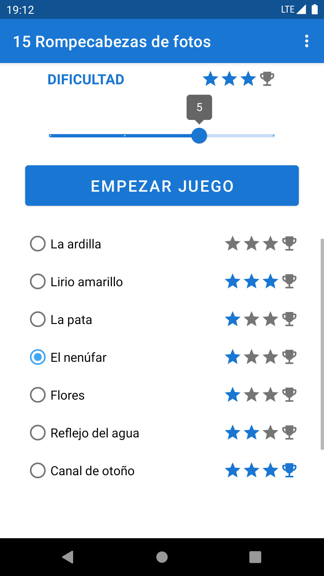 15 Photo Puzzle Sliding Puzzle Android Game Phone Screenshot - Spanish