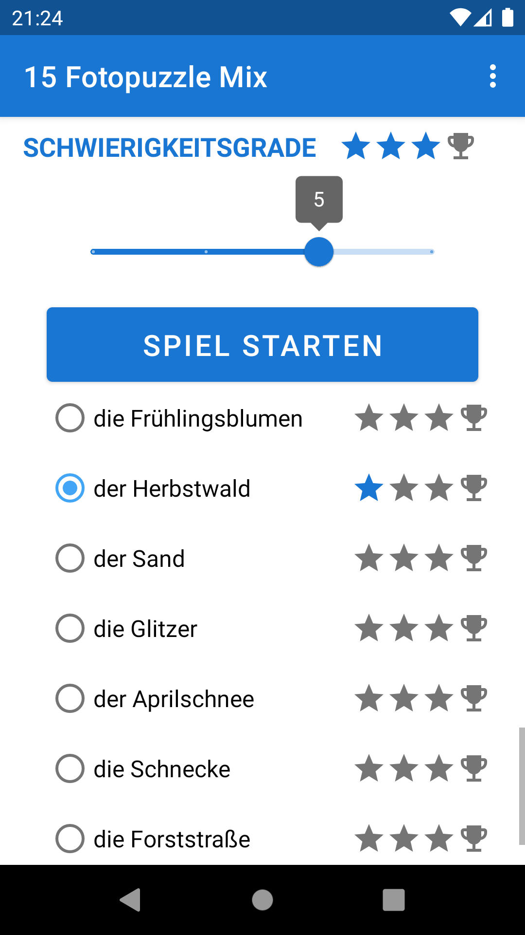 15 Photo Puzzle Sliding Puzzle Android Game Phone Screenshot - German