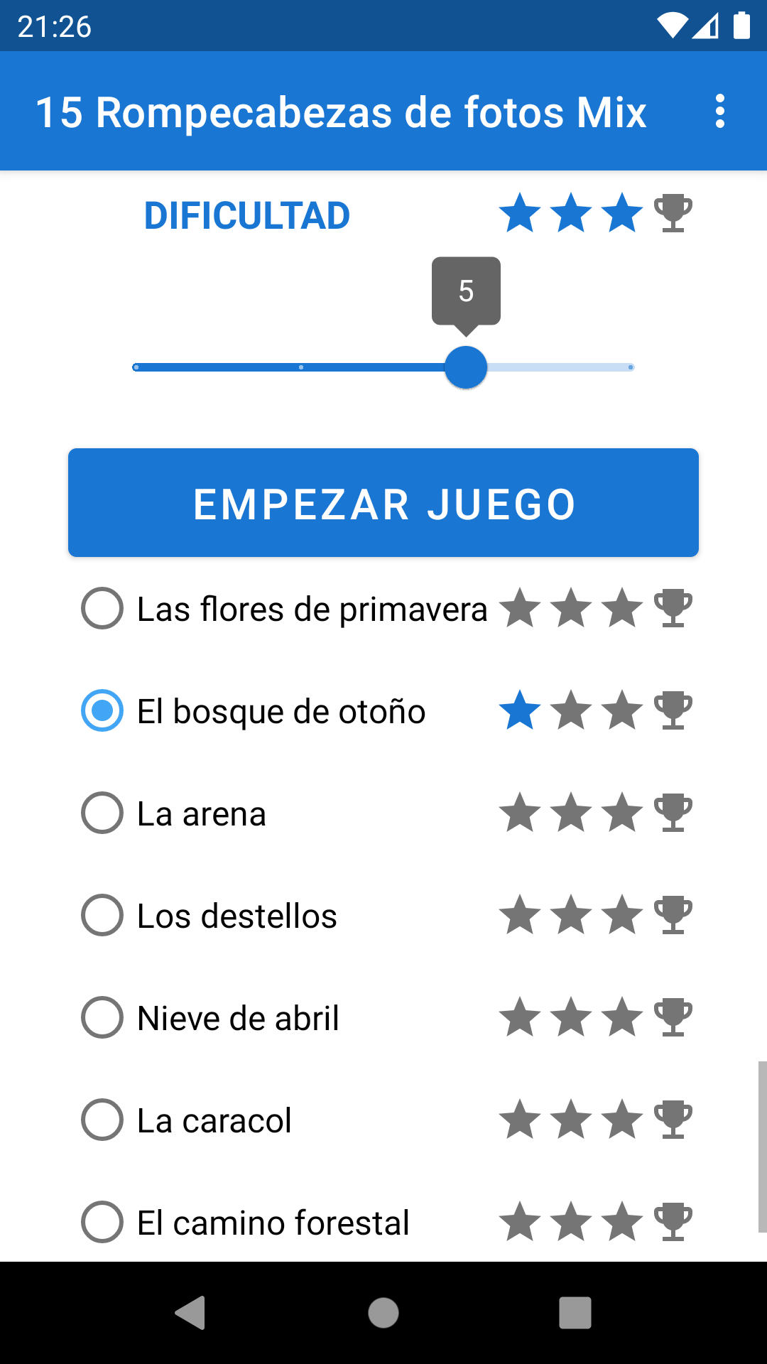 15 Photo Puzzle Sliding Puzzle Android Game Phone Screenshot - Spanish